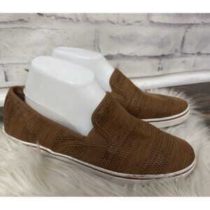 Ralph Lauren 9.5B Janis Slip On Sneaker Shoe Classic Tan Brown Monogram Comfort‎